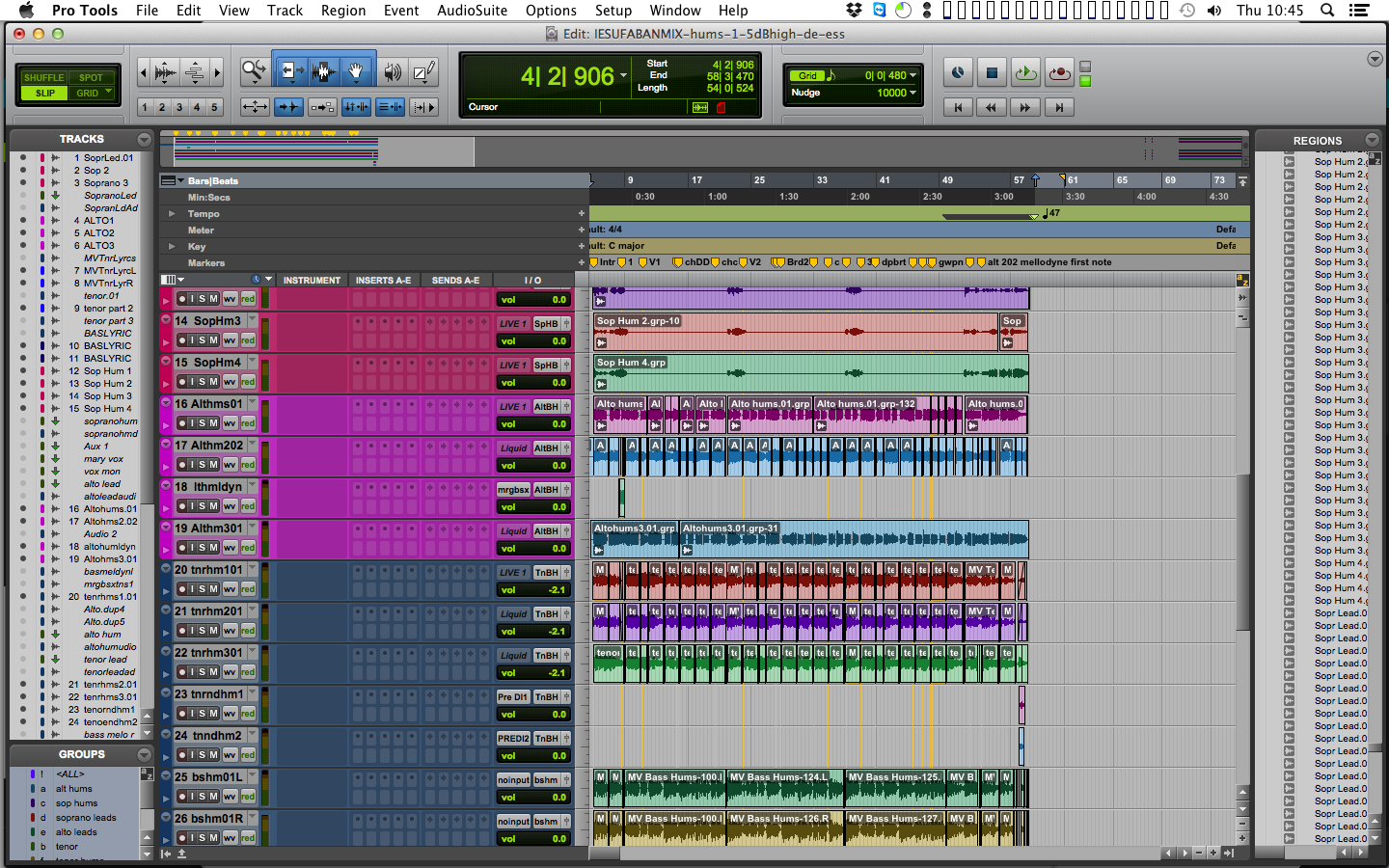 Vocal stripes in Pro Tools