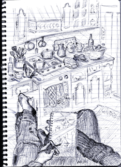Drawing by Mary Hopkin from her kitchen sink.